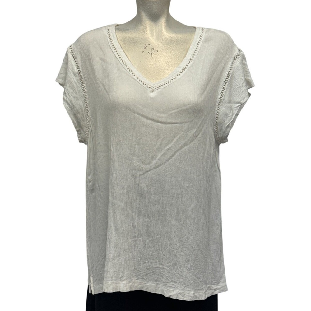 Buffalo David Bitton Womens XXL White Gauze V-Neck Crochet Trim Boho Blouse Top